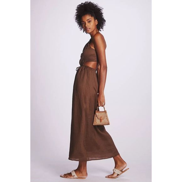 Anthropologie Faithfull Halter Cutout Linen Midi Dress $339 - Picture 3 of 7